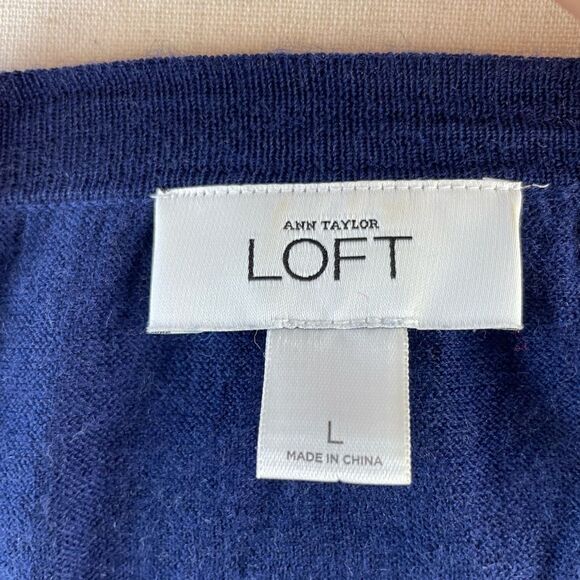 LOFT Blue Wool Blend Cardigan Sweater Size L EUC - Picture 5 of 6